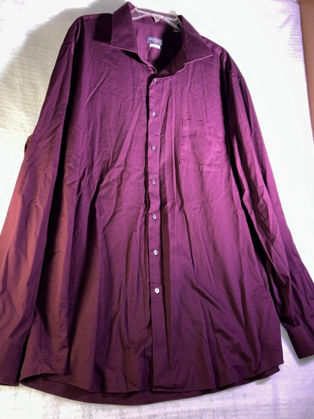 Van Heusen Men Button Shirt Solid Purple 19 37/38Cotton Blend Long Sleeve Collar